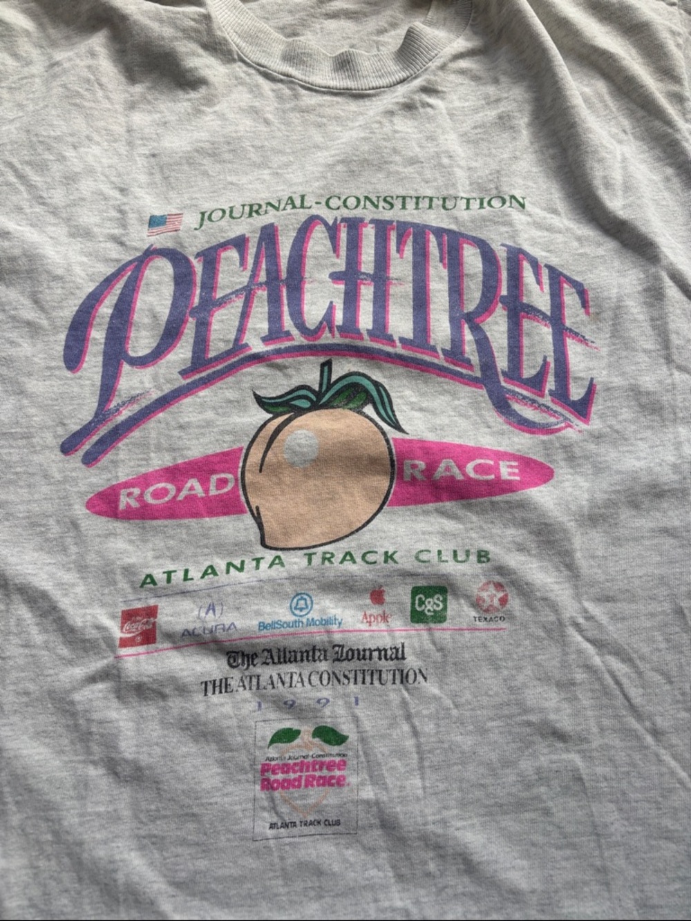 Peachtree Road Race Graphic Tee - Pink & Peach Print 1991